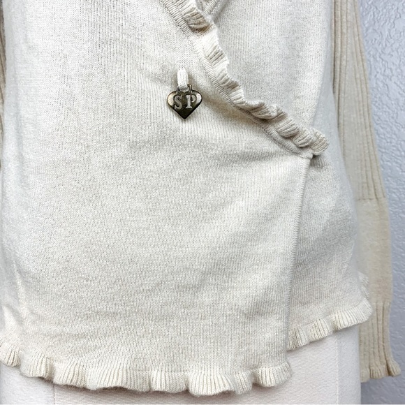 Shirt Passion Italia Women's Beige Ruffle Cardigan Sweater Size M Made In Italy - Picture 5 of 10